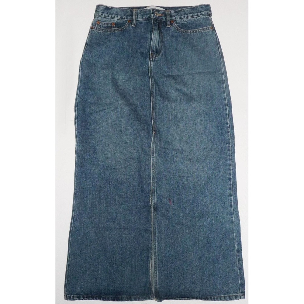 Gap Y2K Denim Maxi Jean Skirt 5-Pocket Button Fly Med Wash Front Slit Sz6 Modest